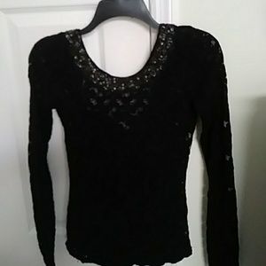 Free the people blk lace beaded shirt